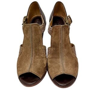 Trask Brown Suede and Leather Peep Toe Heeled Sandals Size 7M